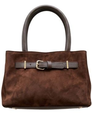 Harmain Leathers Ltd The Suede East-West Convertible Tote Bag – Chocolate - Brown