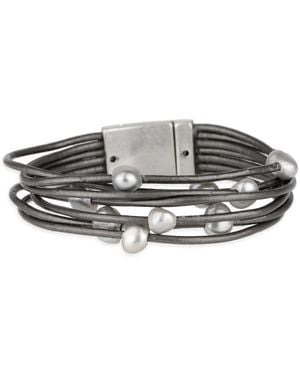 Saachi Multi Strand Leather Pearl Dim Bracelet - Black
