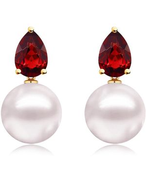 Kai Fine Jewelry Solid Natural Garnet & Freshwater Pearl Venus Tears Convertible Drop Earrings - Red