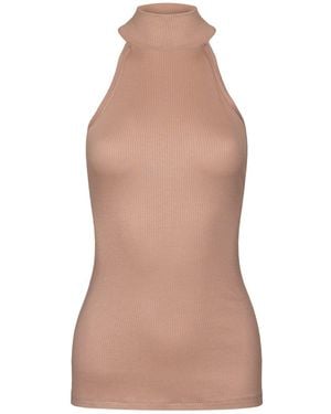 Oh!Zuza Neutrals Ribbed Viscose Halterneck Top - Brown