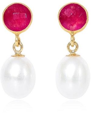 Pearls of the Orient Online Clara Ruby Quartz & Cultured Freshwater Pearl Drop Earrings - Pink