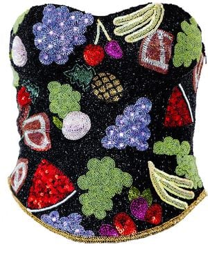 Self-Adore Fruit Hand-Beaded Embellished Corset Top - Green