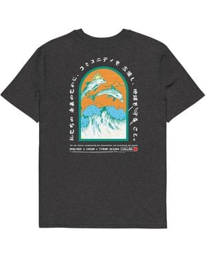 Anchor and Crew Heather Think Ocean Five Japan Gurafiku Organic Cotton T-Shirt - Black