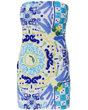Self-Adore Limoncello Hand-Beaded Embellished Mini Dress - Blue