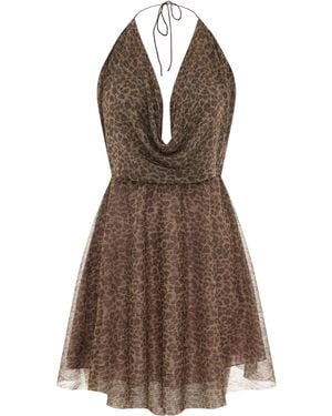 Pcfg Leopard Neck Tie Mini Dress - Brown