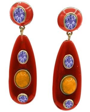Michael Nash Jewelry Sofia Rouge Resin And Enamel Pierced Earrings With Light Amethyst Crystal Stones - Orange
