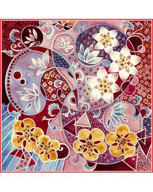 Wenzi Rhythms Of Bloom Hand Painted Pattern Double Sided Silk Twill Scarf - Red