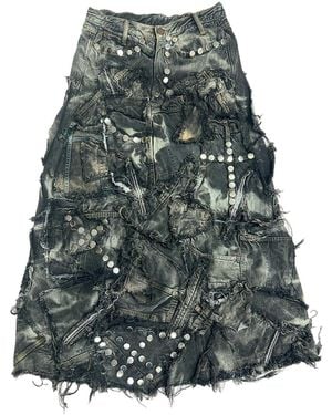 Zasta Studio Shred Couture Carbon Clash Studded Denim Skirt - Gray
