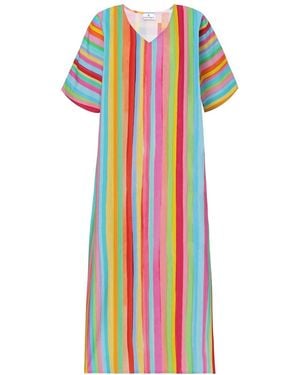 DHARA SHETH DUBAI The Palette Colourful Strips Cotton Kaftan Maxi Dress With Side Slit - Blue