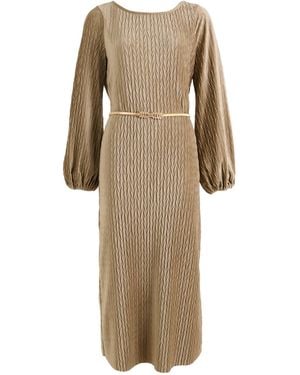 Louche Neutrals Milene Velvet Pleat Midi Dress - Natural