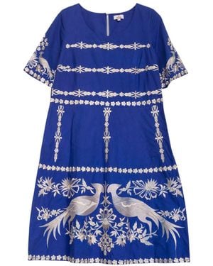 Niza Long Dress With A V-Neck Long Sleeves And An Asymmetrical Skirt - Blue