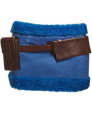 Maison sél Leather Mini Skirt With Shearling And Leather Utility Details - Blue