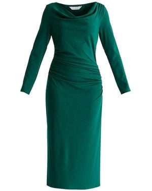 Paisie Ruched Jersey Dress With Draped Neck - Green