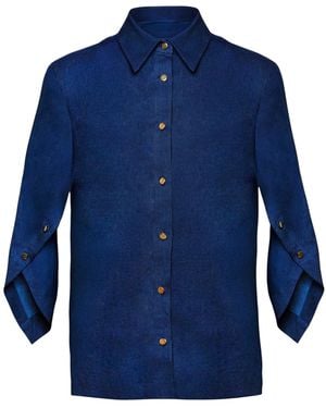 Madebyza Denim- Textured Shirt With Back Button Detail - Blue