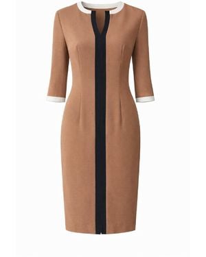 Conquista Elegant Contrast-Trim Midi Dress - Brown