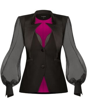 Tia Dorraine Femme Fatale Tailored Blazer With Organza Sleeves - Black