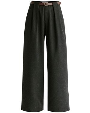 Paisie Belted Wide Leg Pants With Box Pleats - Black