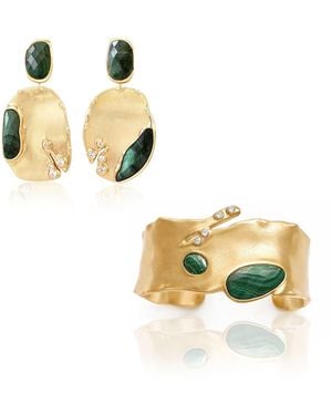 Rare Matters Jewelry Limited Edition Organic Celestial Bangle Lapis Statement Cuff Bracelet & Cascade Earring Set - Metallic