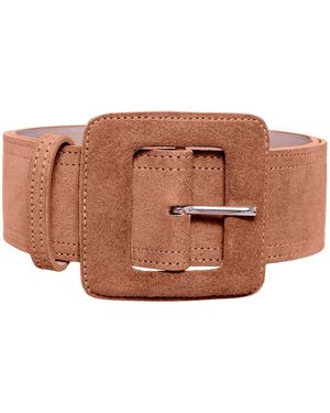 BeltBe Suede Square Buckle Belt - Brown