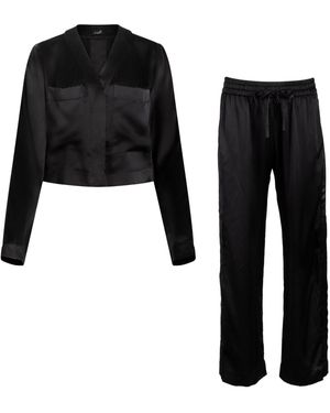 Je Mérite (I Deserve) Silk Cropped Sleep Shirt & Tuxedo Pant Set - Black