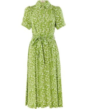 Louche Inesa Negative Floral Print Short Sleeve Midi Shirtdress - Green