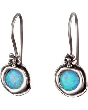 Isla Silver Handmade Sterling Opal Earrings With Dainty Flower Detail - Blue