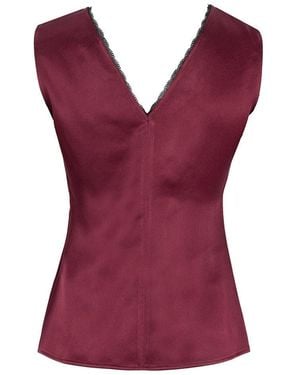 Exquise V Neck Slim Fit Satin Look Cherry Blouse Cherry Blouse - Purple