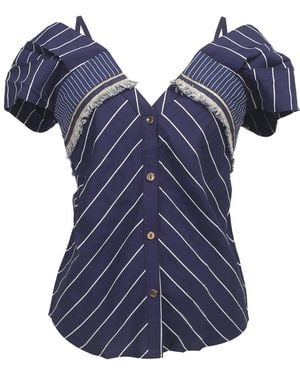 Smart and Joy Off-Shoulder Stripe Top - Blue