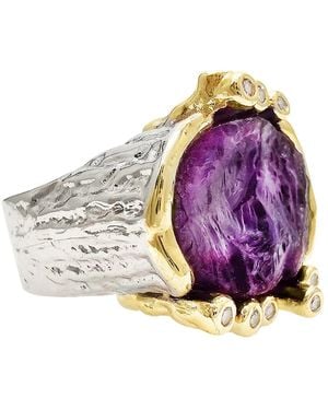 Farra Unpolished Amethyst Platinum Chunky Ring - Purple