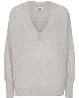 Loop Cashmere Relaxed Lofty V Neck Sweater - Gray