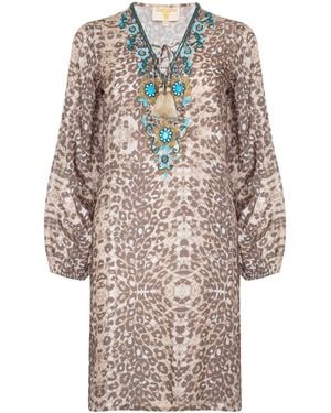 Sophia Alexia Neutrals Leopard Sands Maldives Beaded Kaftan - Yellow