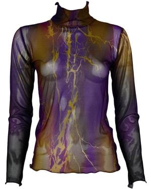 Lalipop Design Abstract Printed Semi-Sheer Tulle Top - Purple