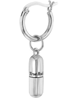 True Rocks Sterling Mini Pill Charm Hung On Sterling Hoop - Metallic