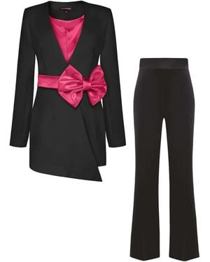 Tia Dorraine Pearl Power Suit With Detachable Bow Belt - Black