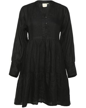 REISTOR V-Neck Tiered Hemp Dress - Black