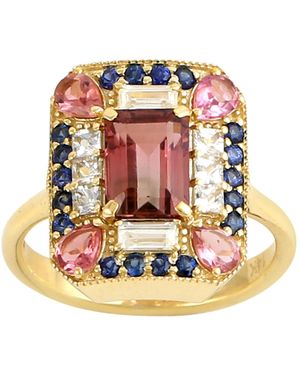 Artisan Melon Tourmaline Cocktail Ring Yellow Gold Diamond Jewellery - Pink