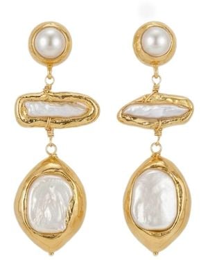 Divine Aria Lelia Natural Keshi Pearl Statement Dangle Earrings - Metallic
