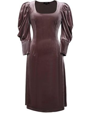 Smart and Joy Puffy Sleeves Velvet Dress - Purple