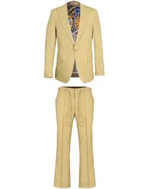 DAVID WEJ Neutrals Hugo Linen Single Breasted Suit - Metallic