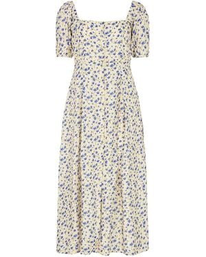 Lily and Lionel Neutrals April Button Front Floral Print Midi Dress - Natural
