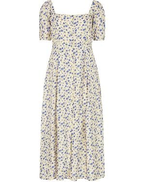 Lily and Lionel Neutrals April Button Front Floral Print Midi Dress - Natural