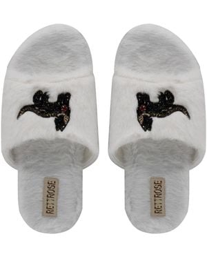Rettrose Neutrals Callie Cream Luxury Plush Diamanté Embellished Handmade Slipper - Metallic