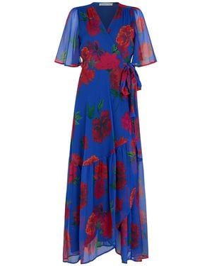 Hope & Ivy The Nour Flutter Sleeve Maxi Wrap Dress With Tie Waist - Blue