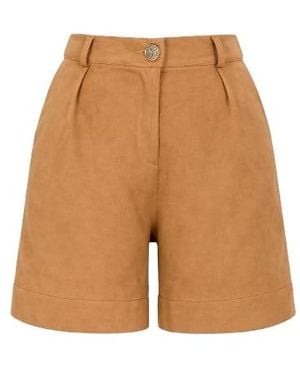 Conquista Taupe Faux Leather Bermuda Shorts - Natural