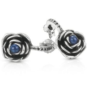 Unaloe Sterling Rose Drop Earrings With Sapphire – Earrings For – Jewellery For - Black