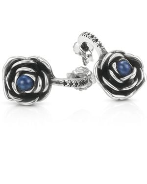 Unaloe Sterling Rose Drop Earrings With Sapphire – Earrings For – Jewellery For - Black