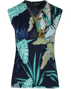 Conquista Print V Neck Jersey Top - Green