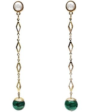 Farra Malachite Dangle Shoulder Earrings - White