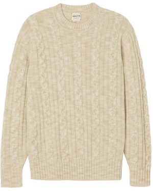 Salts Cashmere Neutrals Space Dyed Cable Crew Neck Jumper - White