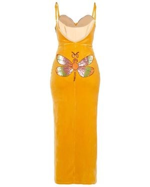Marteya Leto Maxi Sequin & Beaded Velvet Dress - Yellow